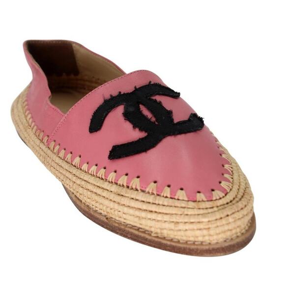 Chanel Espadrille 37 Lambskin Leather Woven Raffia Flats CC-S0207P-C014 - Picture 7 of 11